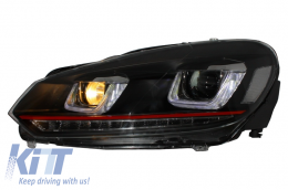 Első lámpák VW Golf 6 VI (2008-2013) Golf 7 3D LED DRL U-Design LED Flowing Turning Light Red Stripe GTI-image-6014659