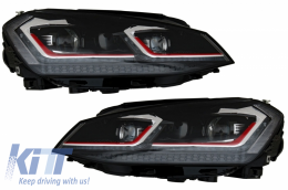 Első lökhárító LED fényszórókkal, Dinamikus irányjelzőkkel és Hűtőráccsal, VW Golf 7 5G (2013-2017) modellekhez, piros, facelift G7.5 GTI dizájn-image-6067484