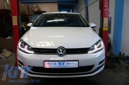 Első lökhárító LED fényszórókkal, Dinamikus irányjelzőkkel és Hűtőráccsal, VW Golf 7 5G (2013-2017) modellekhez, piros, facelift G7.5 GTI dizájn-image-6067490