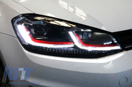 Első lökhárító LED fényszórókkal, Dinamikus irányjelzőkkel és Hűtőráccsal, VW Golf 7 5G (2013-2017) modellekhez, piros, facelift G7.5 GTI dizájn-image-6067491