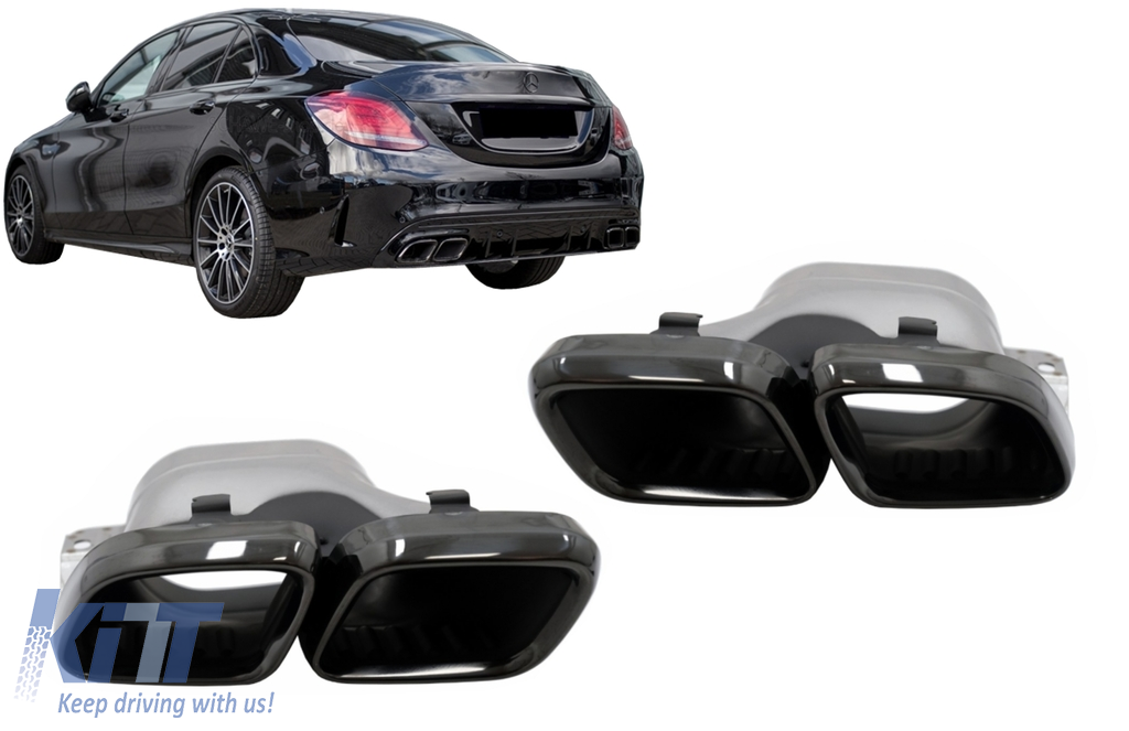 Exhaust Muffler Tips suitable for Mercedes C-Class W205 S205 C205 A205 C63  C63S Facelift (2019-up) Black 