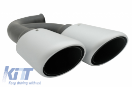 Exhaust Muffler Tips suitable for Porsche Cayenne 92A V6 V8 Diesel (05.2010-09.2014) GTS Design Matte Silver-image-6060785