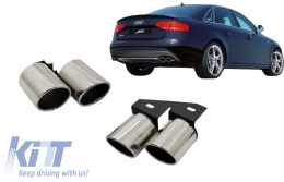 Exhaust Muffler Tips Tail Pipes suitable for Audi A4 B8 B9 (2009-up) S4 Quad Design-image-6055016