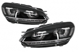 Предна Броня, подходяща за VW Golf VI 6 (2008-2013) R20 Look с Фарове 3D LED DRL U-Design LED Flowing Turning Light-image-6021170