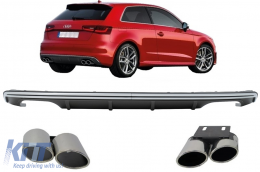 Дифузьор на Задна Броня , подходящ за Audi A3 8V Хечбек Sportback (2012-2015) с Накрайници за ауспух Задни тръби S3 Quad Дизайн-image-6024253