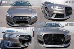 Предна Броня подходяща за Audi A6 C7 4G Facelift (2015-2018) RS6 Дизайн с Решетка-image-6071786