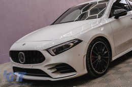 Централна решетка, подходяща за Mercedes A-Class W177 Хечбек V177 Sedan (04.2018-) Mesh GT-R Panamericana Дизайн All Черен-image-6106854