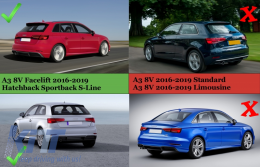 Дифузьор на Задна Броня , подходящ за Audi A3 8V Facelift (2016-2019) S-Line Броня Хечбек Sportback S3 Дизайн-image-6042055