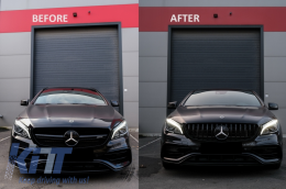 Предна Централна решетка , подходяща за Mercedes CLA C117 X117 W117 (2013-2018) CLA45 GT-R Panamericana Дизайн All Черен-image-6057561