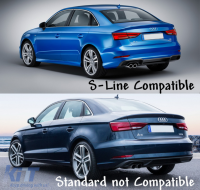 Дифузьор на Задна Броня , подходящ за Audi A3 8V Facelift (2016-2019) Sedan Кабрио RS3 Дизайн only S-line Броня Piano Black-image-6084876