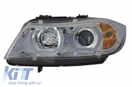 Fari 3D LED Angel Eyes per BMW E90 E91 03.2005-08.2008 U-Type Luce cromato HID-image-6023831