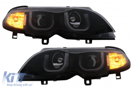 Fari 3D U LED Angel Eyes per BMW 3 E46 Facelift 01-05 Nero-image-6093172