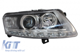 Fari allo xeno LED DRL per Audi A6 C6 4F 04.04-08 Chrome senza AFS-image-6021859