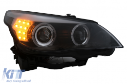 Fari Fanale LED Dayline Angel Eyes per BMW 5er E60 E61 03-07 Lampada LCI Look-image-6101016