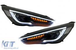 Fari Fanale LED DRL per Ford Focus III Mk3 15-17 Bi-Xenon Look Dynamic Flowing-image-6070543