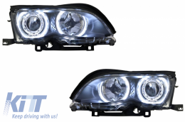 Fari LED Angel Eyes per BMW 3 E46 09.01-03.05 Xenon Look Nero-image-6033918