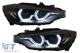 Fari LED DRL Angel Eyes per BMW 3 F30 F31 LCI Berlina Touring 15-19 Nero-image-6100379