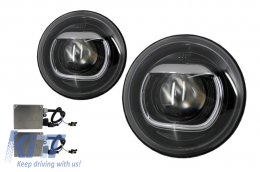 Faros Bi-xenón HID con Rejilla negra mate para JEEP Wrangler Rubicon JK 07-17-image-6025831