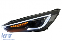 Fényszórók LED nappali menetfénnyel Ford Focus III Mk3 jobbkormányos (2015-2017) Bi-Xenon dizájn dinamikus futófényes irányjelyzőkkel Demon kinézet-image-6070545