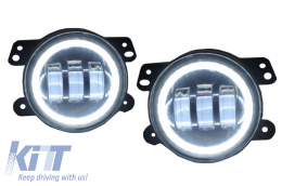 Fog Lights 4 Inch Full LED Angel Eye suitable for Jeep Wrangler JK TJ LJ (2007-2017)-image-6022601