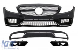 Front Bumper & Diffuser with Muffler Tips suitable for Mercedes C-Class W205 S205 (2014-2018) C63 Design - COCBMBW205CFBB