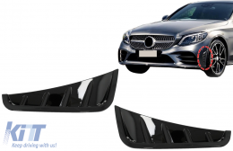 Front Bumper Flaps Side Fins Flics suitable for Mercedes C-Class W205 S205 Sedan T-Model Facelift (2018-2020) Piano Black-image-6085709