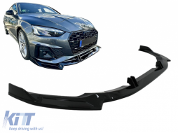 Front Bumper Spoiler Lip suitable for Audi A5 F5 Facelift S-Line (2020-up) Piano Black  Add-On - FBSAUA5F5FS