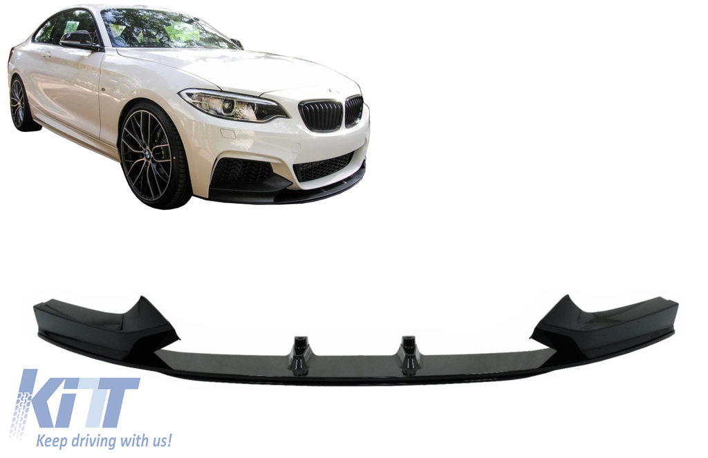 Front Bumper Spoiler Lip suitable for BMW 2 Series F22 F23 (2013-) Coupe  Cabrio M-Performance Design Piano Black 