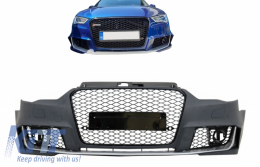 Front Bumper suitable for Audi A3 8V (2012-2015) Sedan Saloon Convertible RS3 Design Piano Black-image-6049516