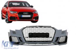 Front Bumper suitable for Audi A3 8V Facelift (2016-2019) Sedan Cabrio RS3 Design Brilliant Black-image-6103749