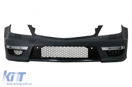 Front Bumper suitable for Mercedes C-Class W204 (2012-2014) C63 Facelift Design with Headlights DRL Black-image-5998015