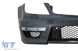 Front Bumper suitable for Mercedes C-Class W204 (2012-2014) C63 Facelift Design with Headlights DRL Black-image-5998016