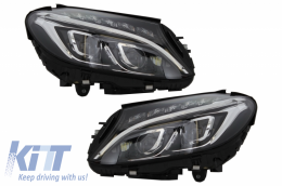 Front Bumper suitable for Mercedes C-Class W205 S205 (2014-2018) Limousine T-Model with Full LED Headlights Conversion Upgrade for Halogen LHD-image-6046673