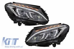 Front Bumper suitable for Mercedes C-Class W205 S205 (2014-2018) Limousine T-Model with Full LED Headlights Conversion Upgrade for Halogen LHD-image-6046675