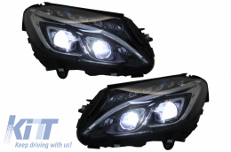 Front Bumper suitable for Mercedes C-Class W205 S205 (2014-2018) Limousine T-Model with Full LED Headlights Conversion Upgrade for Halogen LHD-image-6046676