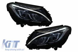 Front Bumper suitable for Mercedes C-Class W205 S205 (2014-2018) Limousine T-Model with Full LED Headlights Conversion Upgrade for Halogen LHD-image-6046677