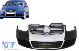 Front Bumper suitable for VW Golf V 5 (2003-2007) Jetta (2005-2010) R32 Look Chrome Grill-image-6099249