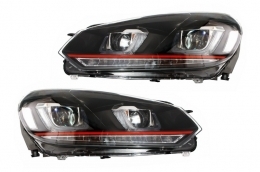 Front Bumper suitable for VW Golf VI 6 (2008-2013) R20 Look with Headlights 3D LED DRL U-Design LED Flowing Turning Light Red Stripe GTI-image-6021179