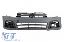 Front Bumper suitable for VW Golf VI 6 (2008-2013) R20 Look with Headlights 3D LED DRL U-Design LED Flowing Turning Light Red Stripe GTI-image-6021184