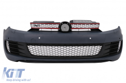 Front Bumper suitable for VW Golf VI 6 (2008-2013) GTI Look with Headlights Golf 7 3D LED DRL U-Design LED Flowing Turning Light Red Stripe GTI-image-6027798