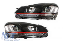 Front Bumper suitable for VW Golf VI 6 (2008-2013) GTI Look with Headlights Golf 7 3D LED DRL U-Design LED Flowing Turning Light Red Stripe GTI-image-6027801