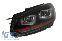 Front Bumper suitable for VW Golf VI 6 (2008-2013) GTI Look with Headlights Golf 7 3D LED DRL U-Design LED Flowing Turning Light Red Stripe GTI-image-6027802