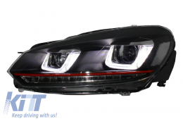 Front Bumper suitable for VW Golf VI 6 (2008-2013) GTI Look with Headlights Golf 7 3D LED DRL U-Design LED Flowing Turning Light Red Stripe GTI-image-6027804