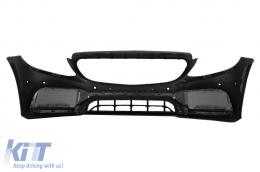 Front Bumper with Diffuser and Exhaust Muffler Tips suitable for Mercedes C-Class W205 Sedan S205 Estate AMG Sport Line (2014-2020) C63 Design-image-6078595