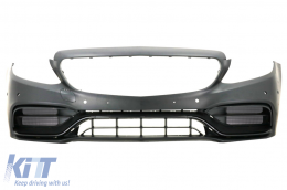 Front Bumper with Diffuser Double Outlet and Exhaust Tips suitable for Mercedes C-Class A205 Cabriolet C205 Coupe (2014-2019) C63 Design Piano Black-image-6078083