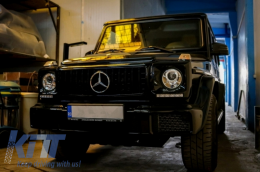 Front Bumper with Fender Flares Wheel Arches and Front Grille All Piano Black suitable for Mercedes G-Class W463 (1989-2018) G65 Design-image-6053152