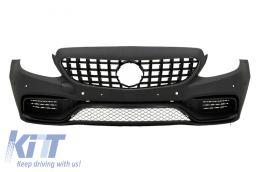 Front Bumper with Front Grille GT-R suitable for Mercedes C-Class C205 A205 Coupe Cabriolet (2014-2019) and Rear Bumper Valance Diffuser C63S Design All Black-image-6056918