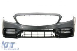 Front Bumper with Grille Chrome and Trunk Boot Spoiler Matte Black suitable for Mercedes C-Class C205 (2014-2018) C63 Design-image-6064729