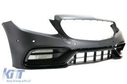 Front Bumper with Grille Chrome and Trunk Boot Spoiler Matte Black suitable for Mercedes C-Class C205 (2014-2018) C63 Design-image-6064730