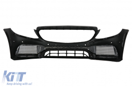 Front Bumper with Grille Chrome and Trunk Boot Spoiler Matte Black suitable for Mercedes C-Class C205 (2014-2018) C63 Design-image-6064731